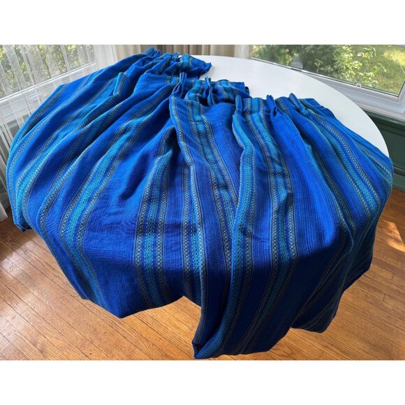 Vintage 70s curtain, blue and green stripes, pleated, price per panel - Picture 9 of 10